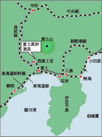 地図 静岡県　JR身延線　富士高砂酒造