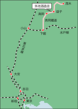 地図　栃木県　真岡鐵道　外池酒造店